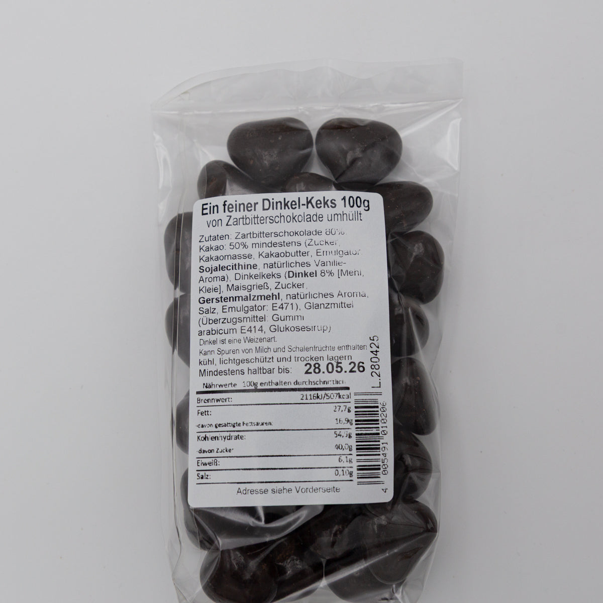 Süßwaren Dinkel Herzen Zartbitterschokolade